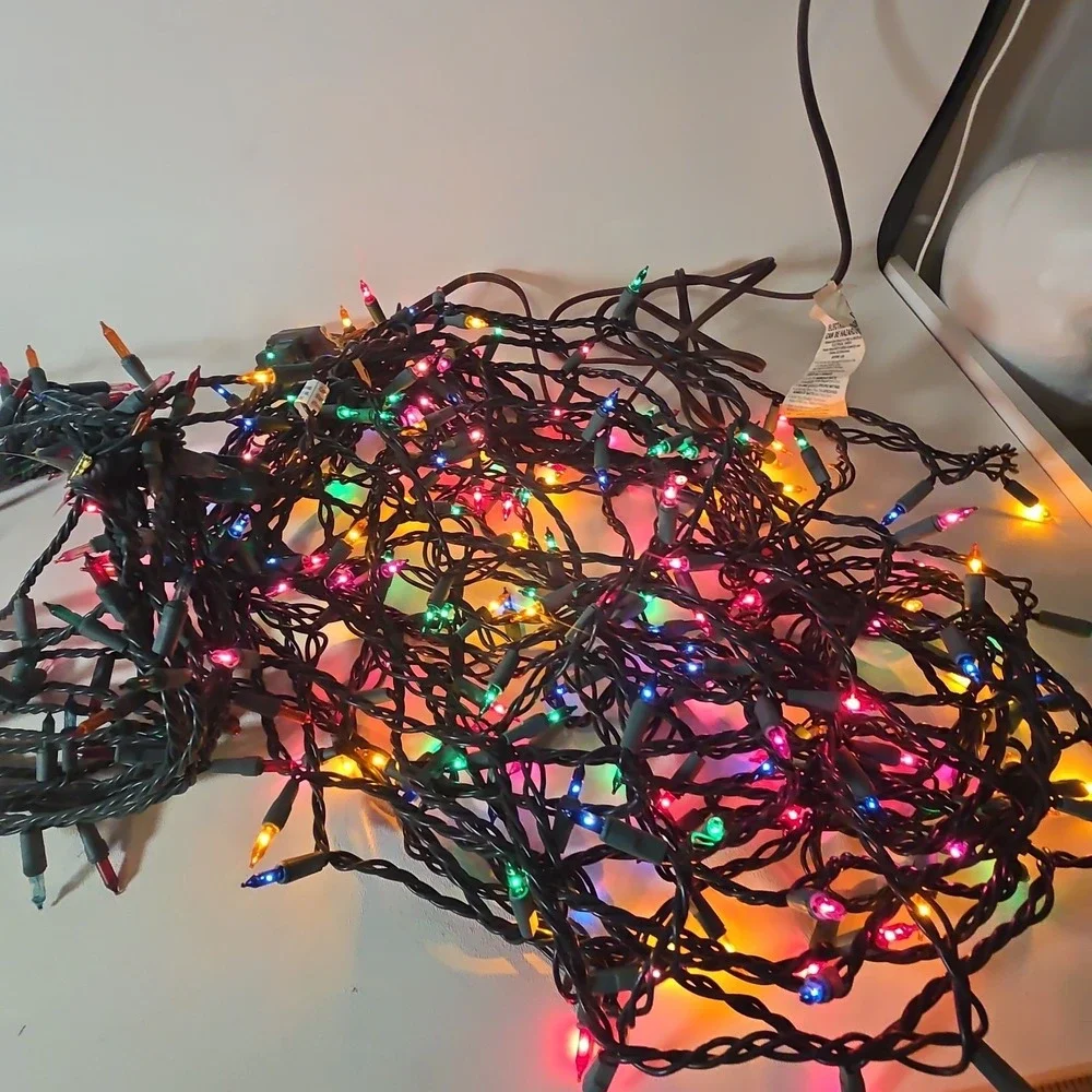 2 Strands Of Multicolor  Christmas Lights Only 1 Works Green Wire 100' Total